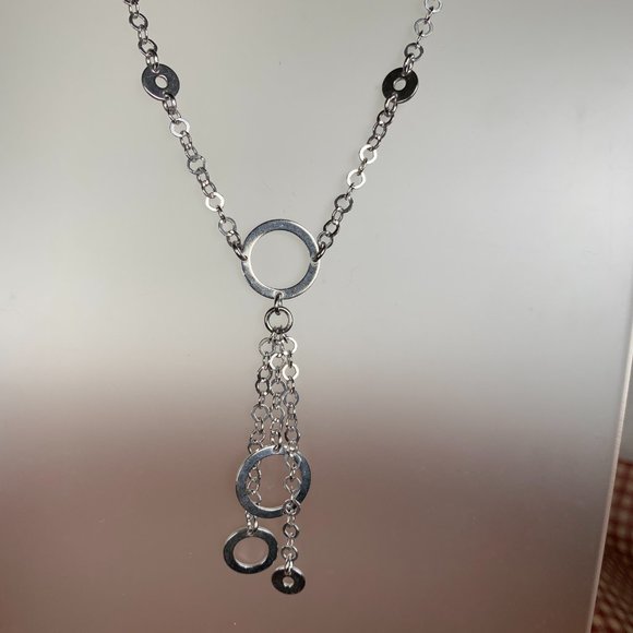 NWOT Italian Real Silver (not plated) Tassel & Circle Necklace - Picture 5 of 5